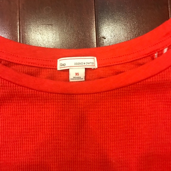Women’s GAP 3/4 Sleeve Thermal Striped Orange Top - Picture 2 of 8